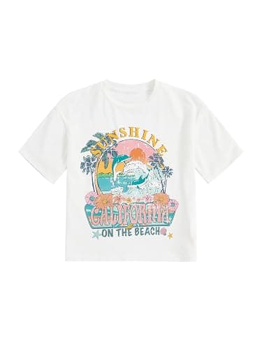RoseSeek Girl's Graphic Print Tee Shirt Round Neck Short Sleeve T Shirts Summer Cute Trendy Tops thumbnail 2