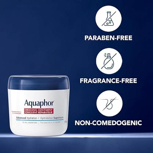 Aquaphor Healing Ointment, Multipurpose Ointment for Dry, Cracked Skin, Chafing, Cuticle Care, Fragrance Free, Non Greasy and Non Comedogenic Body Moisturizer, Dermatological Skin Care, 396g Jar thumbnail 7