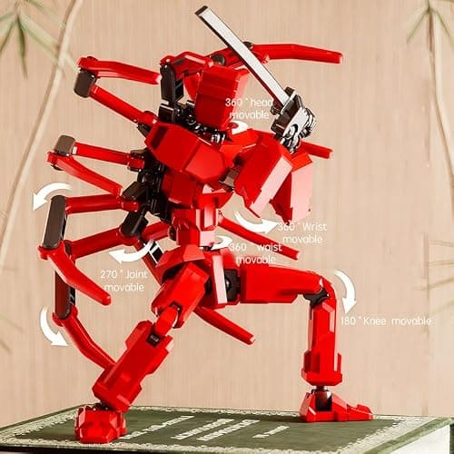 MMXBGS T13 Action Figure Set, 5.5 Inch T 13 Robot, Titan 13 Action Figures with Spider Sucker, Multi-Jointed Movable Dummy 13 Collectible Toy for Boys Age 8-12, Christmas Creative Gift (Red) thumbnail 2