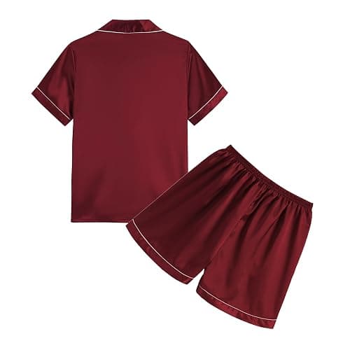 Hupohoi Unisex Kids Boys and Girls Pajama Sets Summer Short Sleeve With Shorts Sleepwear Silky Button Down Loungewear thumbnail 2