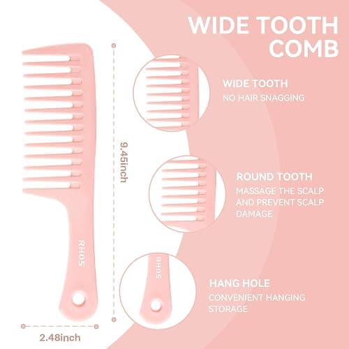 RHOS 3 Pieces Hair Comb Set for Women,Men-Wide Tooth Comb,Fine Tooth Rat Tail Comb,Medium Tooth Comb-Detangling Hair Combs for All Hair Types,Hair Styling Comb Set(Pink) thumbnail 2