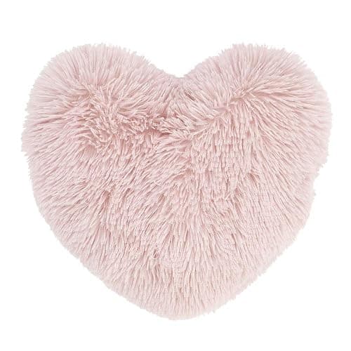 Catherine Lansfield Cuddly Deep Pile Faux Fur Heart Shaped Cushion Blush Pink - Image 1