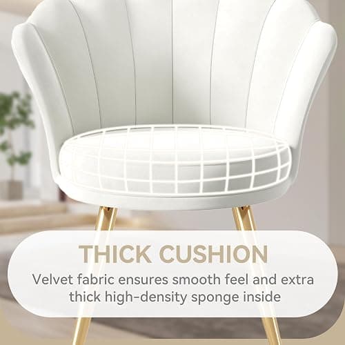 Aivermeil Esszimmerstühle Samt • Muschelsessel mit Rückenlehne & Armlehnen • Schminktisch Stuhl • Polstersessel Elegant • Akzentstuhl mit Gold Metallbeinen Accent Chair • Weiß thumbnail 5