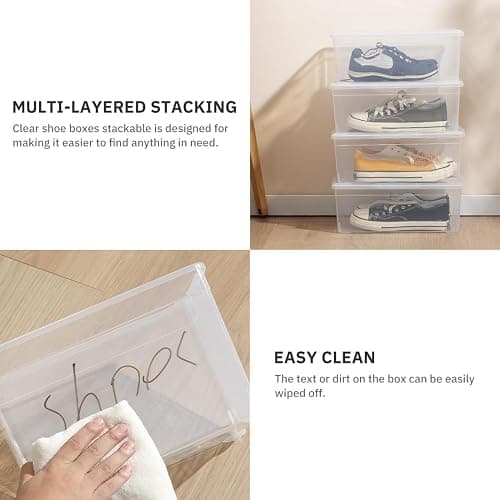 Naivees 12 Pack 6Qt Shoe Storage Box Clear Plastic Storage box with Lid | Widely used,See Through,Stack and Store,Stackable,Waterproof,Moisture-proof,Storage Shoe thumbnail 4