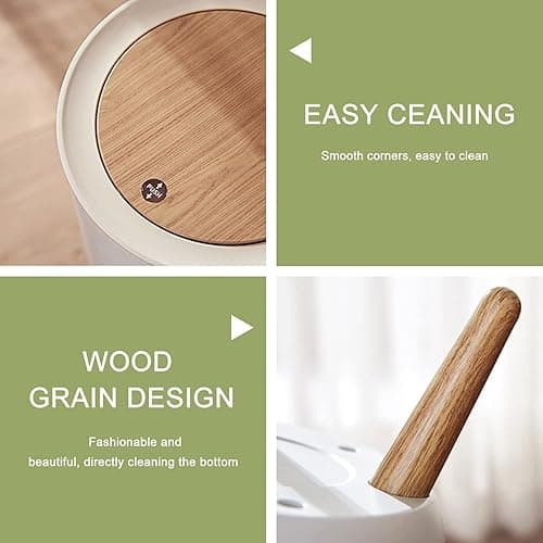 IBPNKFAZ89 Small Trash Can with Lid Soccer Ball in Fire Isolated on Black Garbage Bin Wood Waste Bin Press Cover Round Wastebasket for Bathroom Bedroom Office Kitchen thumbnail 6