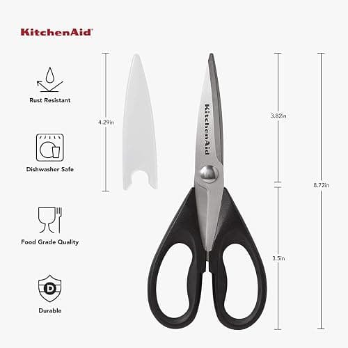 KitchenAid All Purpose Kitchen Shears with Protective Sheath Durable Stainless Steel Scissors, Dishwasher Safe, Soft Grip Comfort Handle, 8.72 Inch, Black thumbnail 3