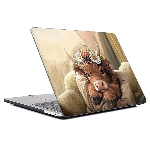 FKBRCL4U for MacBook Air 13 Inch Case,Black Case 2022 Version of M2 A2681/A3240 Plastic Hard Shell Computer Case Cute Brown Highland Cow Sleeping Pattern - Image 1