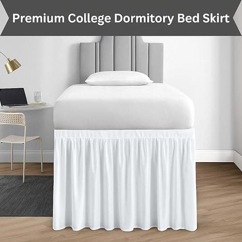 Dorm Bed Skirt Twin XL 36 Inch Drop College Dorm Room Essentials Bed Skirt 100% Microfiber Extra Long Ruffle BedSkirt with Split Corner White Solid - White Solid - Twin-XL /36" Drop thumbnail 2