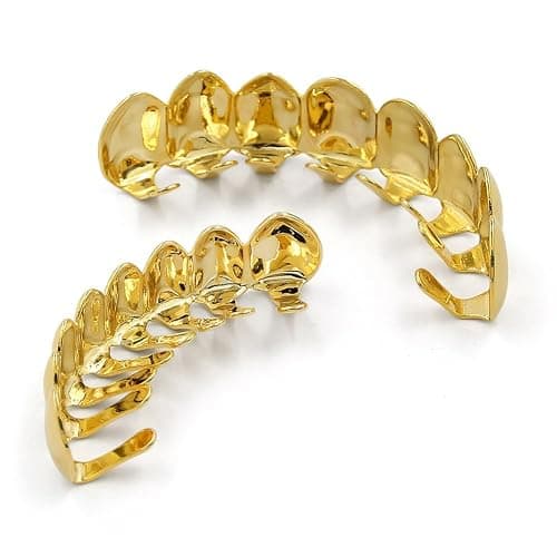 JINAO Grillz Teeth Men - Grills for Your Teeth 8 Top & Bottom Set, 18K Gold-Plated Brass Dental Grills with Molding Bars, Unisex Hip-Hop Rapper Costume Accessory thumbnail 7