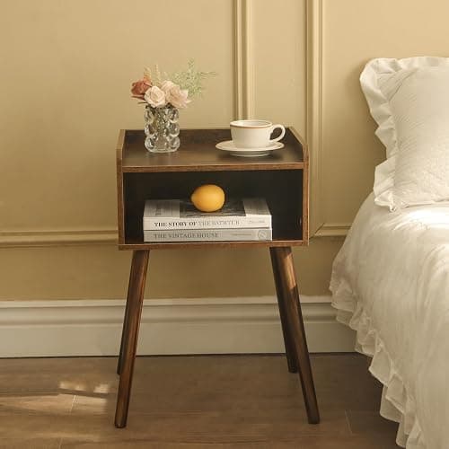 MaxSmeo Night Stand Set 2, Mid Century Modern Side Table Bedroom with Storage, Small End Bedside Table Set of 2 with Solid Wood Legs for Living Room, Office Small Spaces (Rustic Brown) thumbnail 8