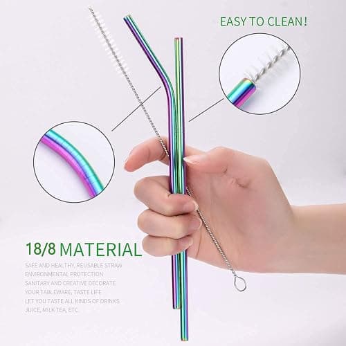 Portable Reusable Travel Utensils Silverware With Case, Camping Cutlery Set, Chopsticks and Straw, Flatware With Case, Stainless Steel Rainbow Top thumbnail 8