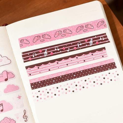 5Rolls Pink Strawberry Musical Note Glitter Washi Tape Set Decorative Star Masking Tapes Bulk Cute Washi Sticker for Journaling Kawaii Sparkling Scrapbook Tape Supplies for Craft Scrapbooking Journal thumbnail 4