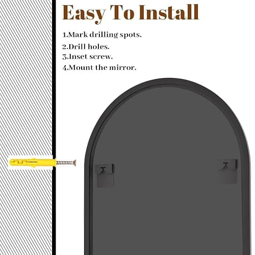 VooBang Arched Wall Mirror, 30 x 38 inch Arch Bathroom Mirror, Wall Mounted Vanity Mirror with Arch Metal Frame, Modern Bathroom Vanity Mirror for Bedroom, Living Room, Hanging or Leaning, Black thumbnail 6