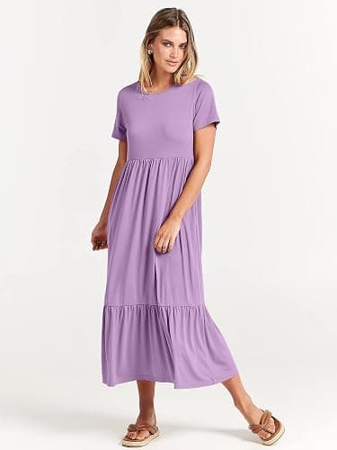 ANRABESS Womens 2026 Summer Casual Maxi Dress A line Tiered Flowy Short Sleeve Crewneck T Shirt Beach Travel Long Dresses thumbnail 7