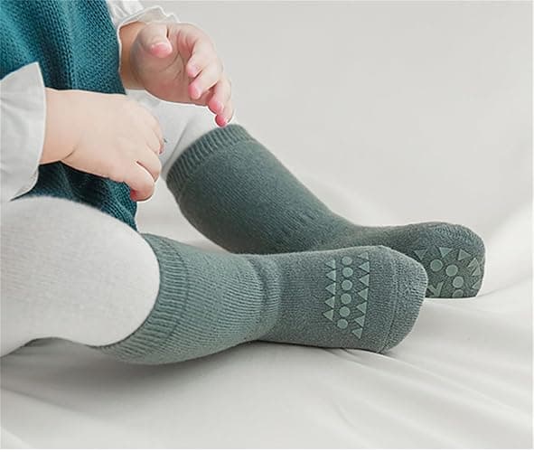 BEHELE Baby Non Slip Grip Socks Toddler Knee High Anti Skid Crew Slipper Crawling Socks for Girls Boys Newborn thumbnail 4