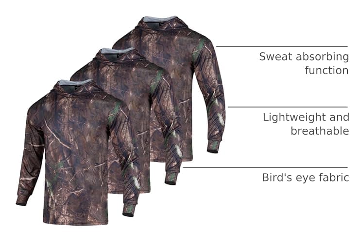 WISIGO Camo Hoodies 3pcs Hunting Long Sleeve Camouflage Shirts for Men Lightweight Essentials Fishing Hiking Hooded thumbnail 4