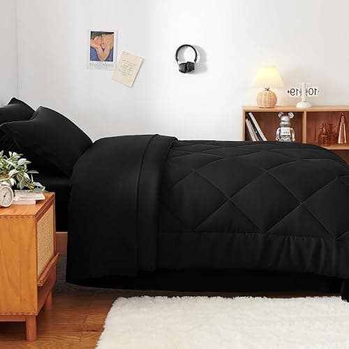 CozyLux Twin XL Comforter Set Black - 5 Pieces Twin Extra Long Bed in a Bag for College Dorm, All Season Bedding Set for Girls and Boys, Soft Bed Set with Comforter, Sheets, Pillowcase & Sham thumbnail 6