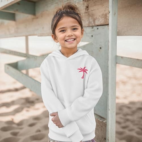 KIEKIECOO Girls Palm Graphic Hoodie Beach Cute Hoodies With Pocket Kids Preppy Sweatshirt Ocean Pullover Long Sleeve Top thumbnail 5