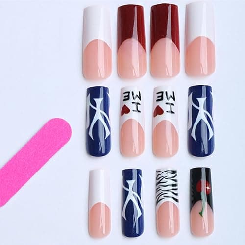 Auroriel 24 Stück Y2K Cherry Press on Nails Lange Kurze Quadratische Fake Nägel Französische Spitze 3D Handmade Full Cover Acrylic Nails für Frauen DIY Party Reusable thumbnail 6