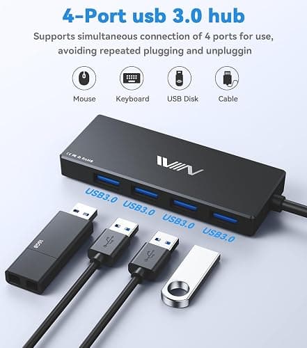 USB 3.0 Hub,4 Port USB Splitter Extender Portable Adapter Multiport Data Hub for Laptop,Xbox, Flash Drive,HDD,Console,Camera,Keyborad,Mouse Windows,Mac OS PC,Not Designed to Charge Devices-Black thumbnail 2
