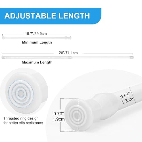 Ginbel Direct 2 Pack Tension Curtain Rod 15.7-28 Inch, Small Short Adjustable Extendable Spring Loaded Rods for Windows Cabinet Blinds Closet Bedroom Kitchen Bathroom Door No Drilling, White thumbnail 3