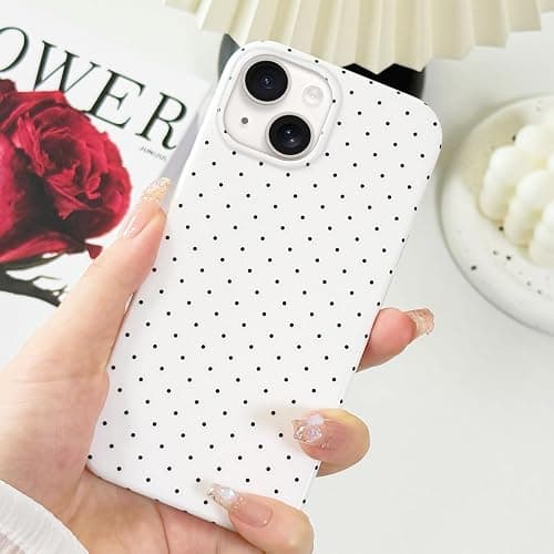 Hython for iPhone 14 Case & iPhone 13 Case Cute Polka Dot Aesthetic Design Simple Cover 6.1", Thin Slim Anti-Scratch Soft TPU Bumper Shockproof Rubber Protective Phone Cover Women Girls Girly, White thumbnail 2