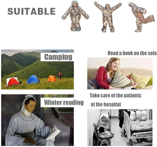 72" Large Wearable Human Sleeping Bag Zipped Foot Opening Design Free Size Ultralight Hoodie Quilted Warm Thermal Coat for Adults Winter or Outdoor 4 Season Camping thumbnail 6