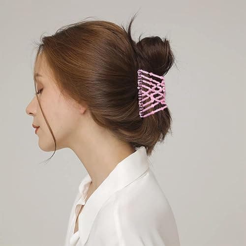 5 Pieces Magic Hair Comb Stretchy Double Comb Elastic Beaded Hair Clips for Women Girls Vintage Hairstyle Multipurpose Hair Accessories (Black, Brown, White, Pink,Blue) thumbnail 2