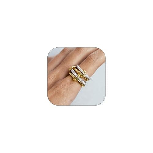 Bopiu Gold Stackable Rings for Women Non Tarnish, 18k Gold Plated Cubic Zirconia Rings, Silver Gold Multi Ring Mixed Metals Stack Rings Set - Image 1