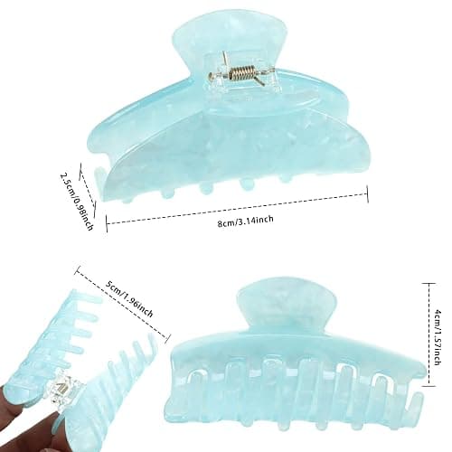 4Pcs Large Acrylic Hair Claw Clips - Hair Clips with Strong Hold for Thick Hair, Non-slip Banana Barrettes for Women Girls (Shell: light green/white/pink/blue) thumbnail 2