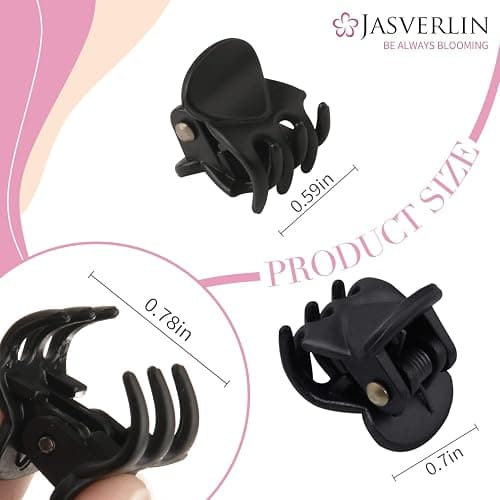 JASVERLIN Small Hair Clips Tiny Claw for Fine Thin Hair, Women Little Girl Plastic Mini Accessories Clam Clip Styling, Non-Slip Strong Grip Jaw 50pcs (Matte Black) thumbnail 2