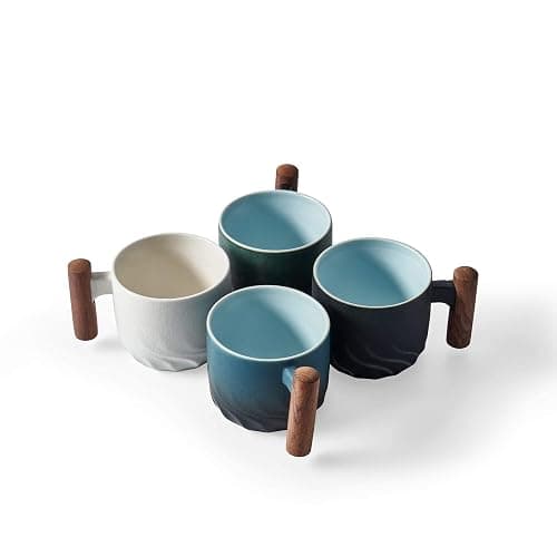 BlogBlog Ceramic Espresso Cups with Wooden Handle Espresso Shot Cups Ceramic Tea Cups Porcelain Demitasse Cups for Coffee or Tea, 3oz (green, 2) thumbnail 5
