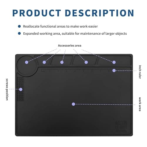 HTM-201 Black Silicone Repair Mat Heat Resistant Electronic Repair Mat for Soldering, Electronics, Computer Repair Etc thumbnail 4