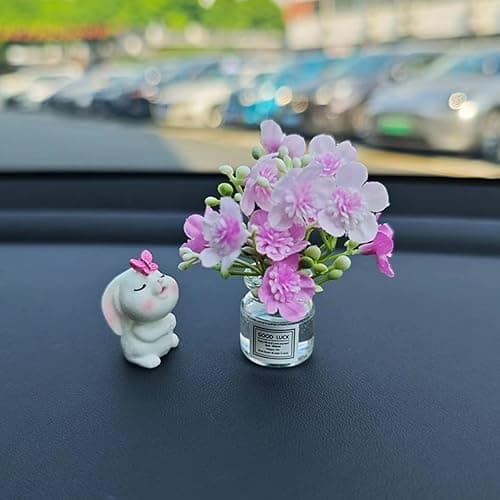 Generic Set of 2 Cute Mini Bunny and Peach Blossom in Flower Vase Car Rearview Mirror Ornaments Funny Dashboard Decorations Kawaii Car Interior Accessories for Women Gifts thumbnail 7