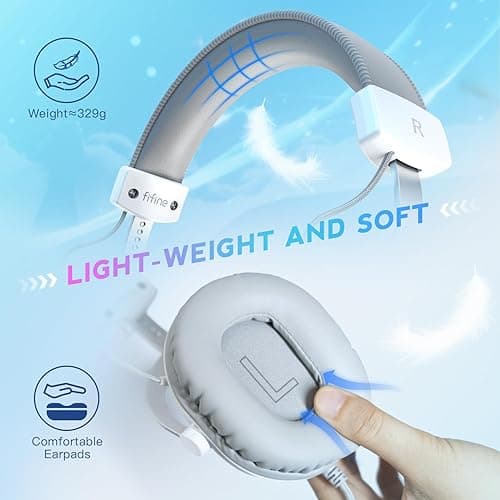 FIFINE USB PC Gaming Headset with 3.5mm Audio Jack, Detachable Microphone, 7.1 Surround Sound, Volume Control, Streaming Over-Ear Wired Headphones for Computer, PS5, Controller, Xbox-H9 White thumbnail 5