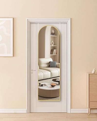 48"x14" Gold Arched Full Length Mirror - Shatter-Proof Glass & Aluminum Frame, Over Door or Wall Mounted for Bedroom, Bathroom, Living Room Decor thumbnail 9