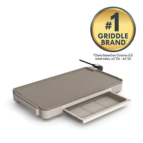 bella 12" x 22" Electric Griddle with Warming Tray, EverGood™ Ceramic Nonstick Coating & Removable Temperature Probe, Dishwasher-Safe Drip Tray & Cool Touch Handles, 1500 Watt, Oatmilk thumbnail 4