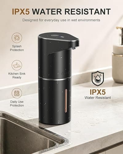 Fantictas Automatic Liquid Soap Dispenser, 3 Levels for Kitchen and Bath | For Hand and Dish Soap, Responsive Sensor, Type-C Charging, 90-day Use, Wall Mountable, IPX5 Waterproof, 350ML, Black Gel thumbnail 6