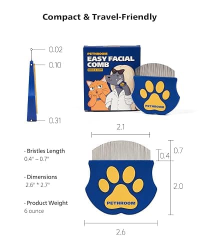 PETHROOM Professional Eye Comb for Pets | Stainless Steel Tear Stain Remover for Cats & Dogs | Gentle Round-Head Grooming Tool | Compact & Portable for Eye Gunk Removal thumbnail 9