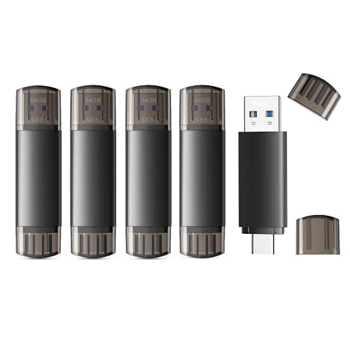 JOIOT 64GB USB C Flash Drive Dual USB 3.0 Flash Drive Type C + USB A Portable Type-C Flash Drive 2-in-1 USB-C Thumb Drive for Smartphone Tablet Computer Mac iPhone Black (5 Pack) - Image 1
