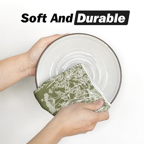 Artoid Mode Green Antique Herbs Wild Flowers Leaves Spring Kitchen Towels Dish Towels, 18x26 Inch Seasonal Decoration Hand Towels Set of 2 thumbnail 6