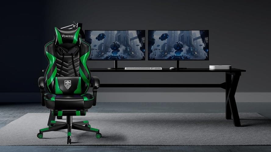 Vonesse Gaming Chair, Big and Tall Gaming Chair with Footrest and Massage, Gaming Chairs for Adults with Lumbar Support, Ergonomic High Back Computer Chair with Pocket Spring Cushion (Green/Black) thumbnail 2