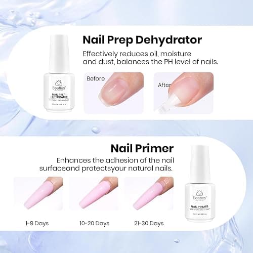Beetles Nail Dehydrator and Primer Kit 2Pcs 20ml with Manicure Tools | Large Capacity Acid Free HEMA Free Nail Prep Kit for Gel Polish and Acrylic Nails with Strong Bond thumbnail 4
