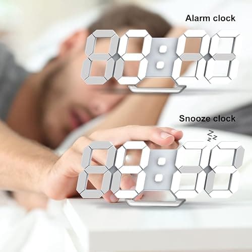Deeyaple LED Wanduhr Digital Wecker 3D Uhr Dimmbar Snooze Modern USB 12/24Stunden Datum Temperaturanzeige Loop Display Fernbedienung Nachtlicht Wohnzimmer Küche Schlafzimmer Büro 25cm weiß thumbnail 6