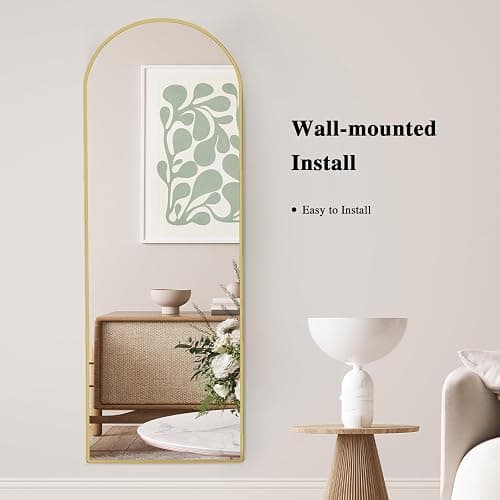 LunaMirror Full Length Mirrors Free Standing Floor Mirror Full Body Wall Mirror for Bedroom Living Room and Entrance, Arch Gold Frame, 147x44 CM thumbnail 9