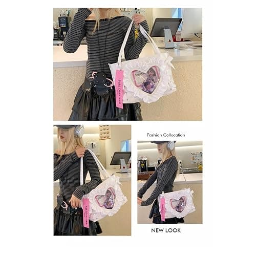 Sweet heart lace design shoulder bag ballet style drawstring messenger bag anime jk itabag bag female thumbnail 4