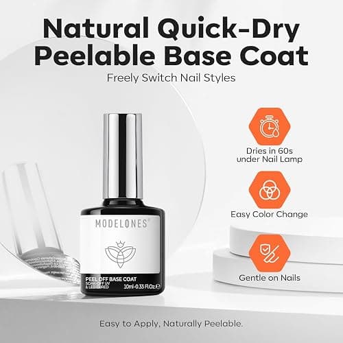 modelones U V Peel off Gel Base Coat, Quick Dry Peelable Base Coat for Gel Nail Polish Beginner Friendly Gentle Protection for Thin & Weak Nails,10ml thumbnail 2