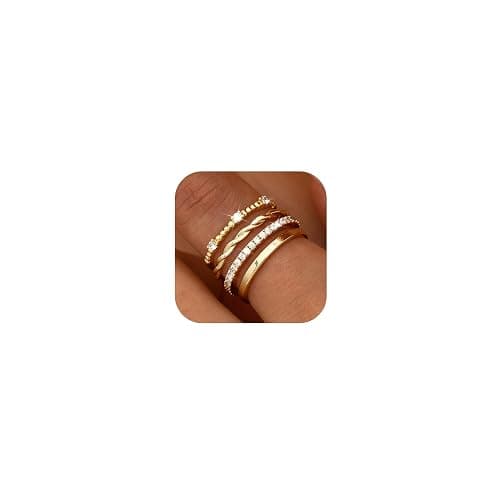 FUNRUN JEWELRY Stackable Gold Rings for Women Non Tarnish 14K Gold Plated Minimalist Cubic Zirconia Statement Engagement Promise Band Rings Thin Dainty Knuckle Thumb Ring Set Size 5-10 - Image 1
