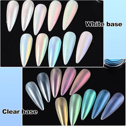 SUTOZMIWE 10 Colors Mermaid Pearl Chrome Nail Powder, Iridescent Aurora Powder Metallic Mirror Effect Pigment Pearlescent Nail Art Glitter Dust Kit for Gel Polish Nail Art Decoration thumbnail 4