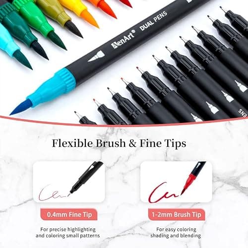 Dual Markers Brush Pens, 36 Fine Point Art Marker, Double Tip Colored Pen for Adult Coloring Hand Lettering, School Classroom Art Suppliers thumbnail 3